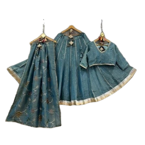 Chaniya Choli - Silk Fabric Waist 42 Inch Multicolor | Machine Wash Embroidered Customizable Size