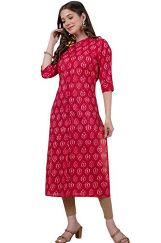 Printed Cotton Ladies Kurtis - Color: Red