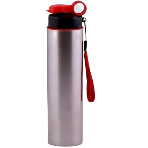 Designer Single Wall Steel Bottle - Stainless Steel 1 Ltr Metallic, Narrow Flip Top Lid, Water Resistant, Durable, Fine Finished