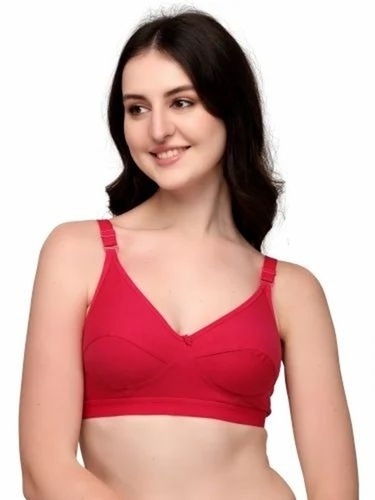 Plain Cotton Bra - Color: Red