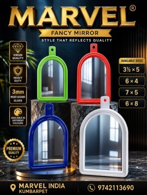 Smooth Finish Wall Mirror - Glass, Square, Multicolor | Smooth Finish, Polished Surface, Moisture Resistant, Easy Mounting