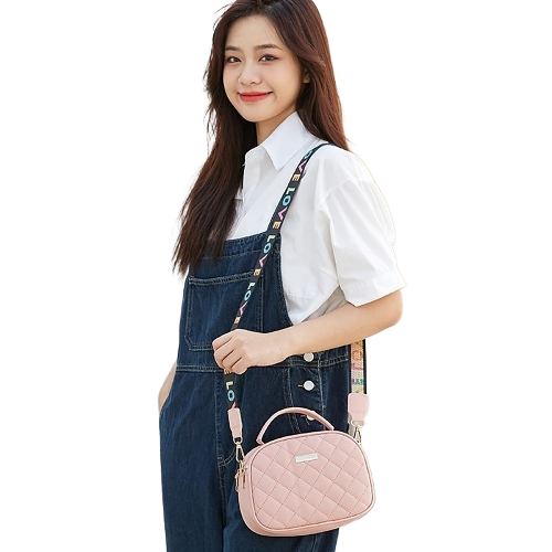 Ladies Hand Bag - Lightweight Durable Material, Light Pink, Square Shape | Spacious Interior, Adjustable Strap, Multiple Compartments