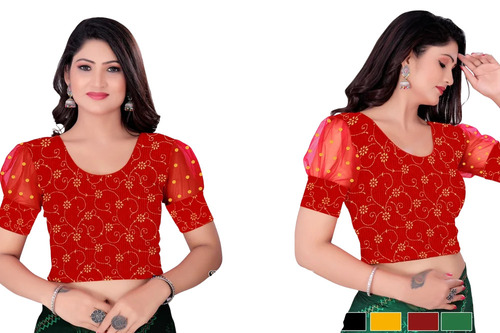 Red Lycra Stretchable Women Blouse - Ethnic Region: Indian