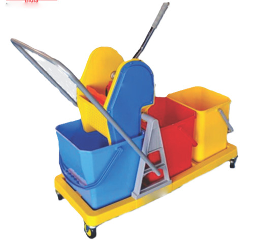 Double Bucket Wringer Trolley - Plastic Standard Size, Multicolor | Ergonomic Handle, Smooth Casters, Rust Resistant, Large Capacity