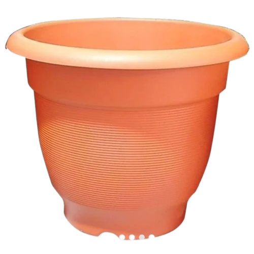 Plastic Garden Flower Pot - Plastic, Round, Orange | Weather Resistant, UV Resistant, Drainage Holes, Lightweight Design