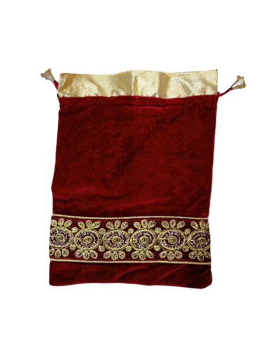 Velvet Potli Bags - Red Velvet, Gold Zardosi and Sequin Work, Customizable Sizes