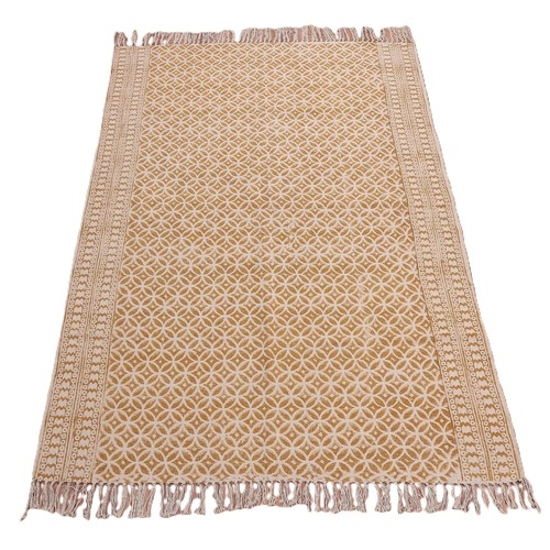 Handamde Cotton Block Print Rug - Color: Yellow