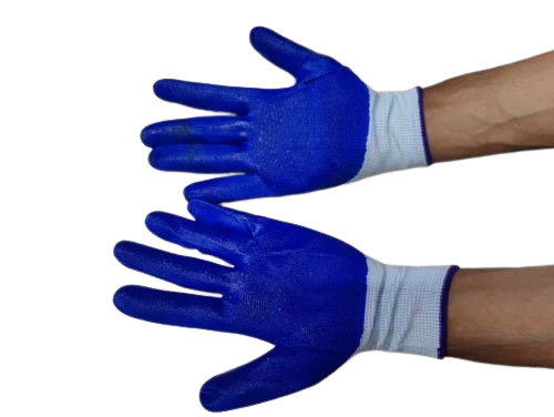 Blue Cotton Dotted Safety Gloves - Design: Standard