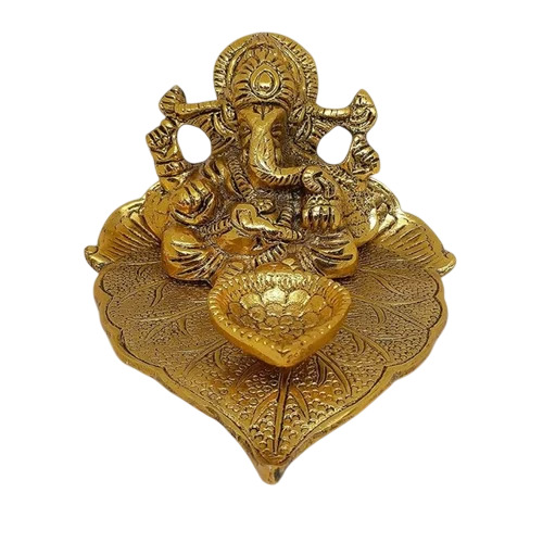 Gold Plated Ganesha on Leaf Status