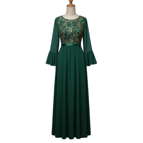Ladies Green Maxi Night Dresses - Material: Cotton