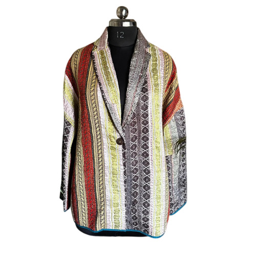 Ladies Striped Kantha Jacket - Color: Multicolor