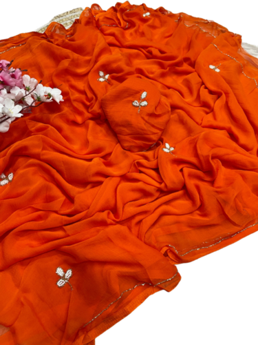 Pure Soft Chiffon Saree with beautiful Cut Dana Work and Running Blouse