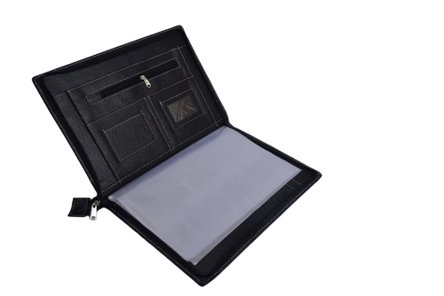 Leather Document File Folder - Binding: Zip Closure
