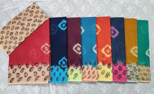 Printed Cotton Hand Block Saree - Color: Multicolor