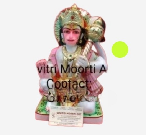 Marble Stone Sitting Hanuman Statue - Marble, Customize Size, Multi Color | Durable, Crack Resistant, Polished Finish