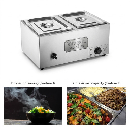 Heavy Duty Stainless Steel 2 Pan Electric Bain Marie 1.5Kw - Capacity: 9.2 Litre Each Ltr