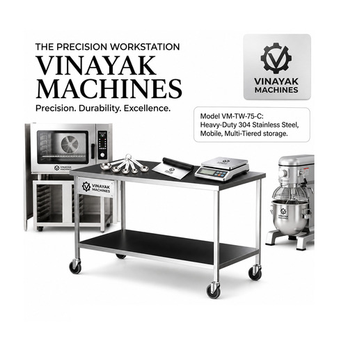 44X24X34 Stainless Steel Work Table With Under Shelf And Wheels For Commercial Kitchens Hospitals And Bakeries - Assembly: No Assembly Required