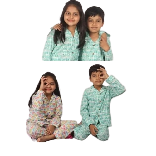 Children Night Suits - Cotton, S-xl, Multiple Colors | Lightweight, Breathable, Short Sleeves