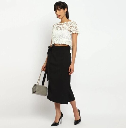 Nylon And Cotton Lace Crop Top - Color: White