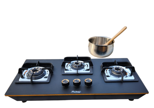 Global Flame Model-3054 Hob 3 Burner Glass Gas Stove - Gas Type: Lpg