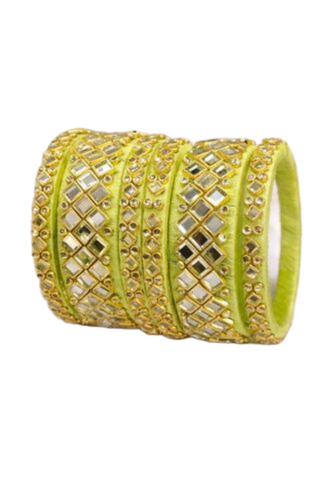 Hand Crafted Silk Thread With Kundan Mirror Work Set Bangles