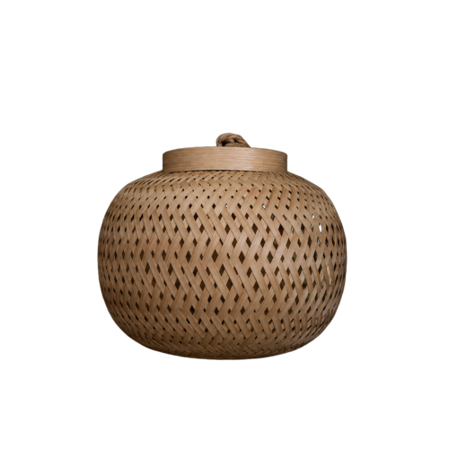 Tecksoi Round Wicker Bamboo Hanging Lamp - Color: Natural Wooden