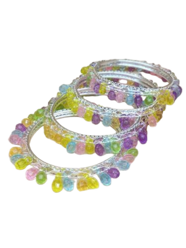 Multicolor Crystal Beads Charm Bangles Set