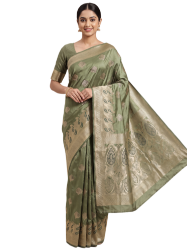 Satin Banarasi Jacquard Saree With Antique Zari Work For Festive & Wedding Wear - Color: Multiple Colours Available