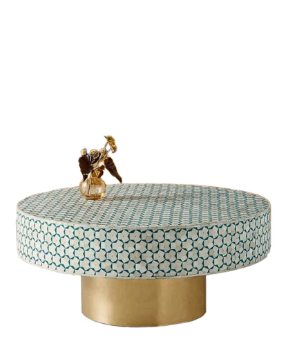 Handcrafted Bone Inlay Round Coffee Table - Artwork: Handmade