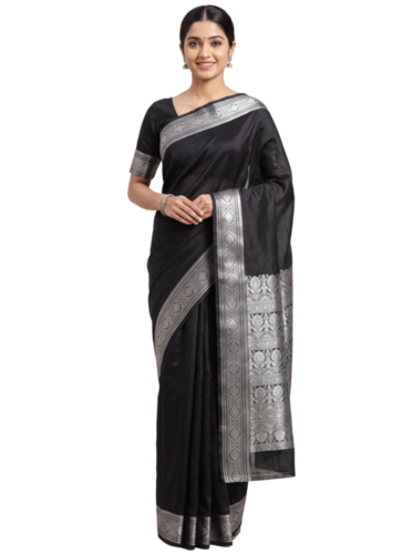 Premium Satin Saree with Silver Zari Border for Party and Cocktail Wear Wholesale