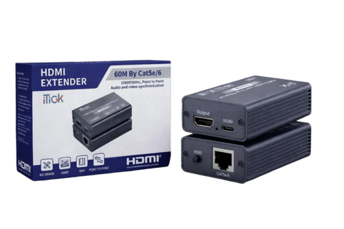 HDMI Extender 1080P 60Hz 60M Over Cat5e/Cat6 Cable Full HD 3D Plug & Play DC 5V Point to Point