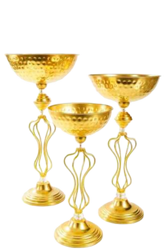 Luxury Golden Hammered Metal Urli Bowl Stand Set of 3