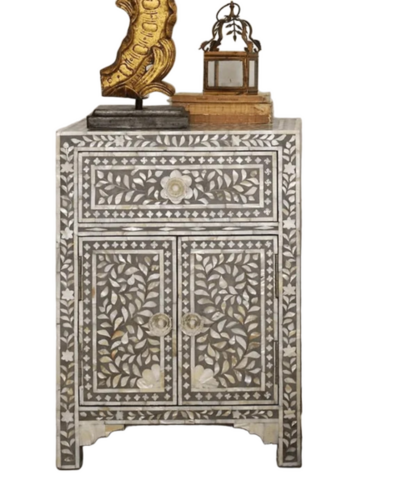 Classic Grey Mother of Pearl Bedside Table