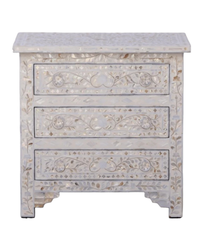 Elegant Mother Of Pearl Bedside Table With Floral Accents - Dimension (L*W*H): L 43 Cm X W 30 Cm X H 60 Cm Centimeter (Cm)