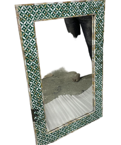 Mother Of Pearl Rectangular Mirror Star Pattern - Color: Green
