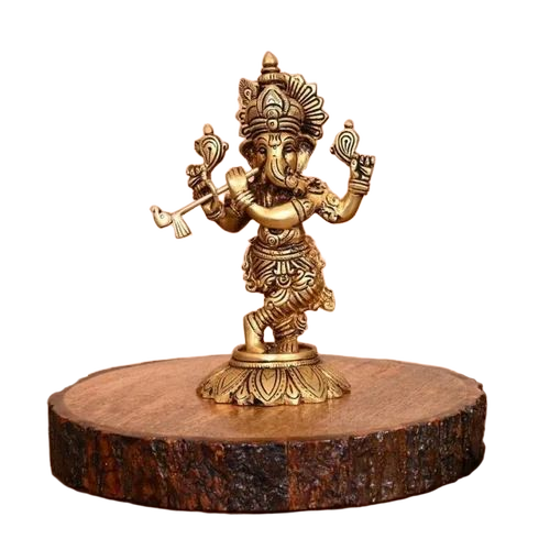 Brass Murli Ganesh Statue - Color: Golden