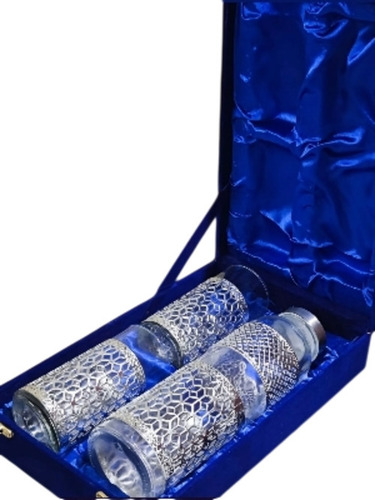German Silver Glass Set With Velvet Gift Box - 2 Glass + 1 Bottle - Diwali Gift Set - Polish Type: High Gloss