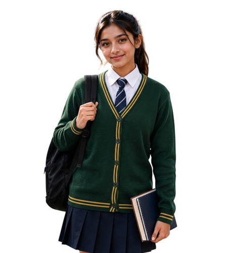 Girl'S Lining Full Sleeve School Cardigans - Color: Bottle Green
