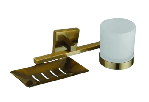 Brass Shop Dish & Tumbler Holder - Color: Golden