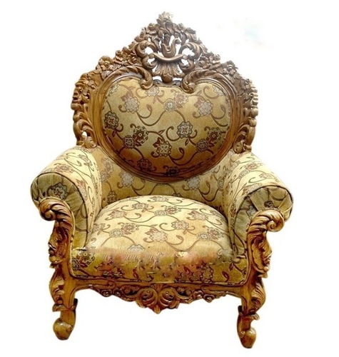 Golden Teak Wood Maharaja Sofa Chair - Assembly: No Assembly Required