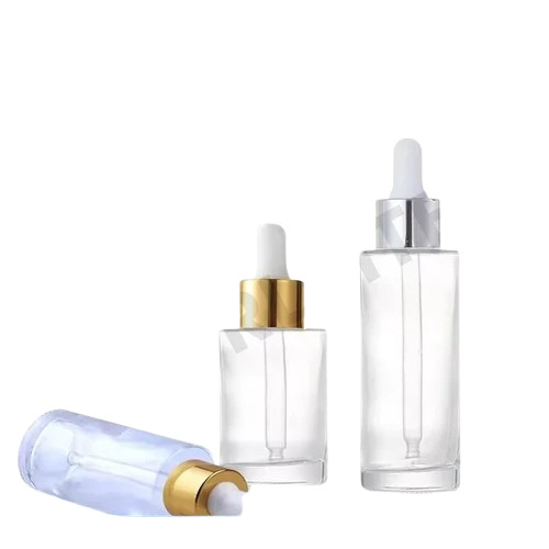 Cosmetics Flat Shoulder Glass Dropper Bottle - Color: Transparent