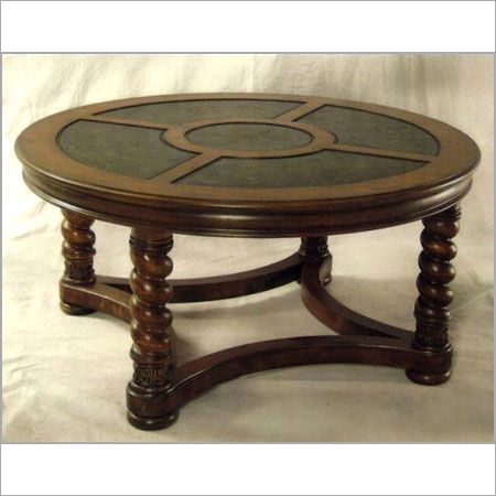 Round Shape Wooden Table With Dark Brown Polish Design: Board