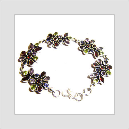 Designer Silver Bracelets With Color Stone