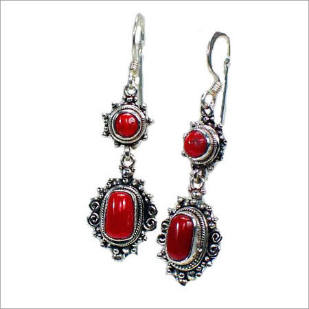 Red Color Silver Earrings