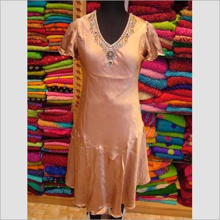 Orange Silk Ladies Dress With Stones