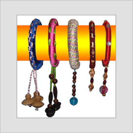 Wooden Bangles With Thread Work And Latkan