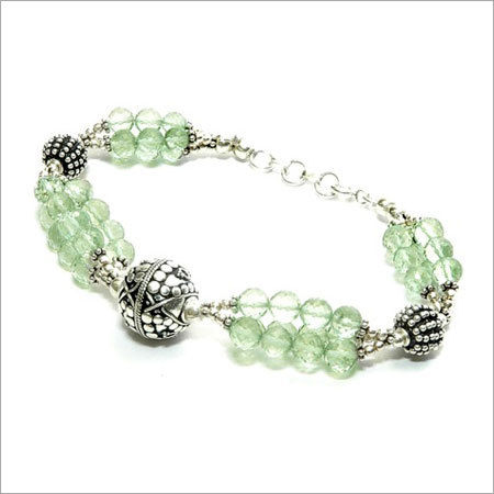 Roundel Of Green Amethyst Silver Bracelet