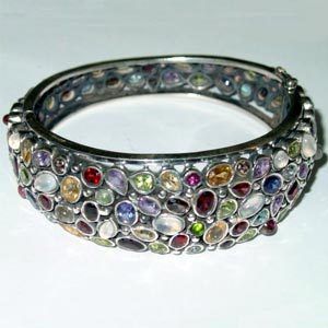 Stone Studded Silver Bangle