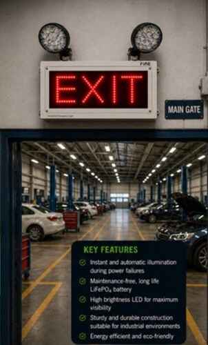 Industrial Emergency Light With Exit Sign