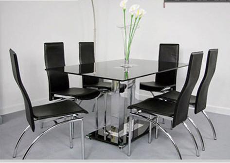 Steel And Glass Material Artificial Leather Table With 6 Chairs